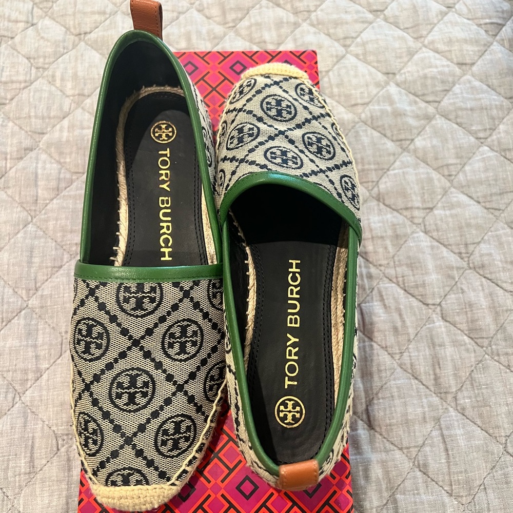 Tory Burch Green and Navy Espadrilles